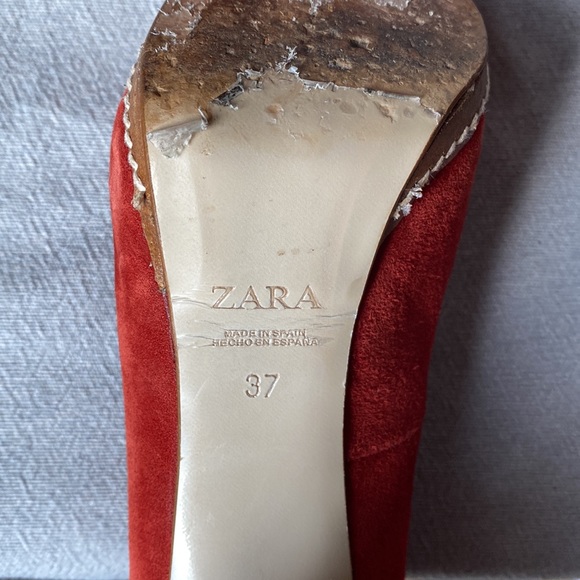 Zara Woman Suede Peep Toe Platform Heels Color Pumpkin Size 37 - Picture 6 of 9